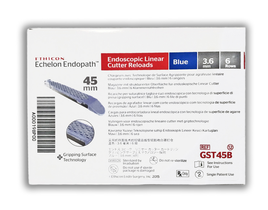 Ethicon Echelon Flex GST45B System 45 mm Reload, Blue, 45mm x 3.6mm, 6 rows, Box of 12