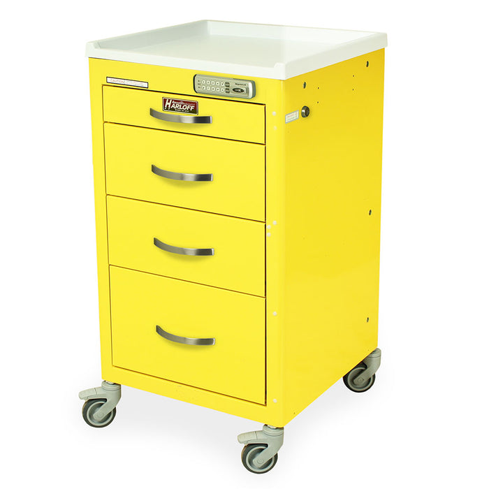 Harloff M-Series Short Infection Control Medical Cart, Mini Width, Four Drawers, E-Lock