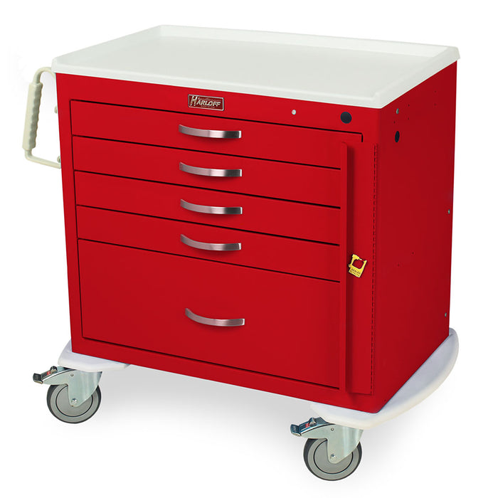 Harloff M-Series X-Short Emergency Crash Cart, Standard Width, Five Drawers, Breakaway Lock