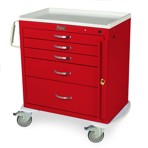 Harloff M-Series Short Emergency Crash Cart, Standard Width, Five Drawers, Breakaway Lock