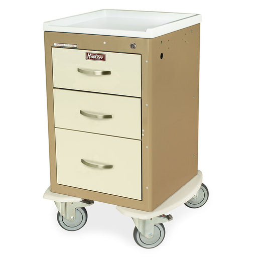 Harloff A-Series Narrow Aluminum Key Lock Mini Width Cart, X-Short Height, Three Drawers