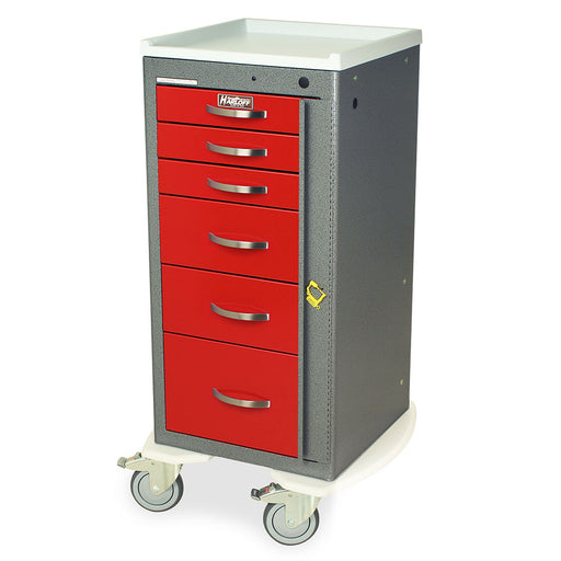 Harloff A-Series Aluminum Narrow Breakaway Crash Cart, Tall Height, Six Drawers, Breakaway Lock