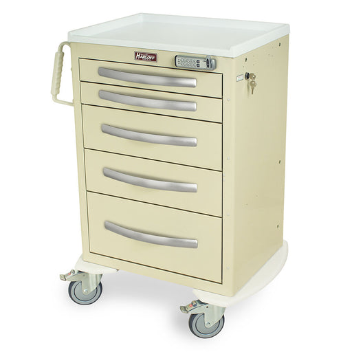 Harloff A-Series Lightweight Aluminum Treatment Cart, Medium Height, Medium Width, Five Drawers, E-Lock