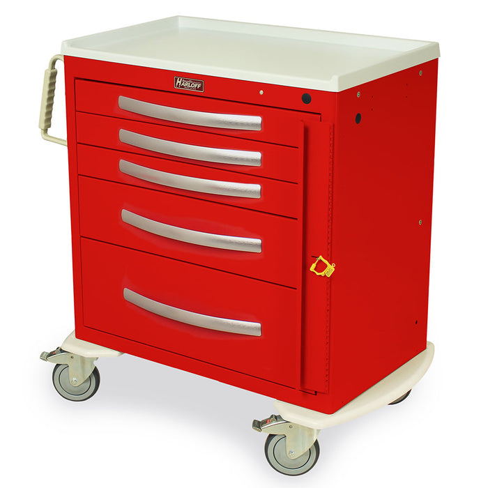 Harloff A-Series Lightweight Five Drawer Aluminum Crash Cart, Short Height, Standard Width, Breakaway Lock