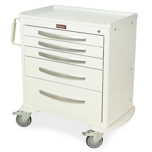 Harloff A-Series Lightweight Nursing Cart, Medium Height, Standard Width, Five Drawers, Key Lock