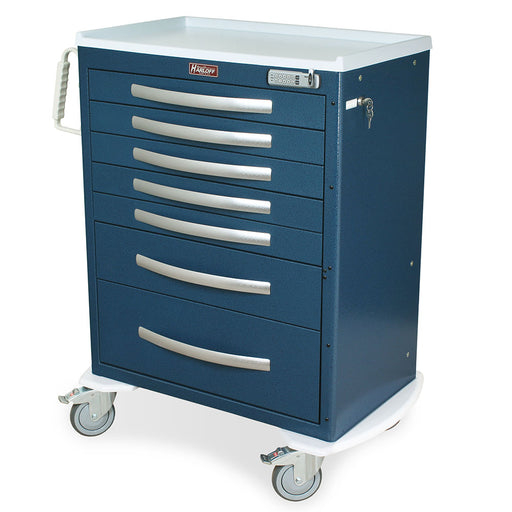 Harloff A-Series Lightweight Anesthesia Cart, Tall Height, Standard Width, Seven Drawers, E-Lock