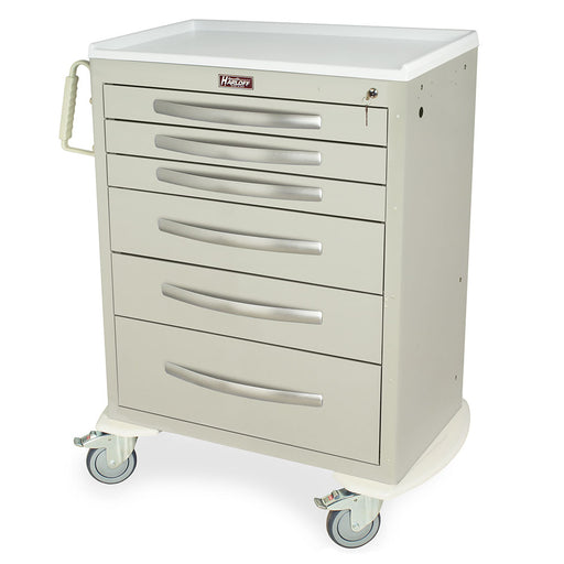 Harloff A-Series Lightweight Medical Cart, Tall Height, Standard Width, Six Drawers, Key Lock