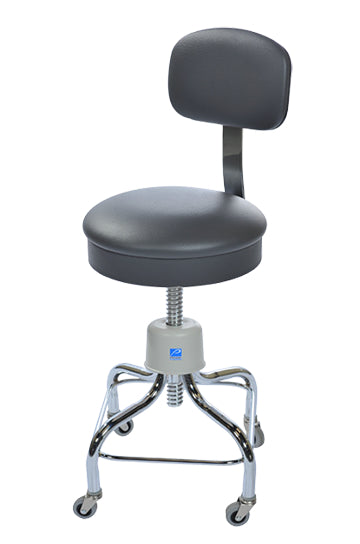 Pedigo Adjustable Round Seat Chrome Stool With Backrest & Casters - Alternative Source Medical