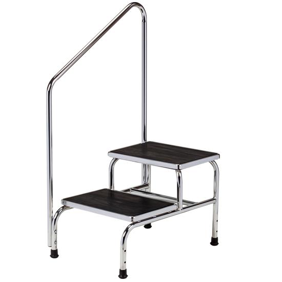 Clinton Chrome Two-Step Step Stool with Handrail - Alternative Source Medical